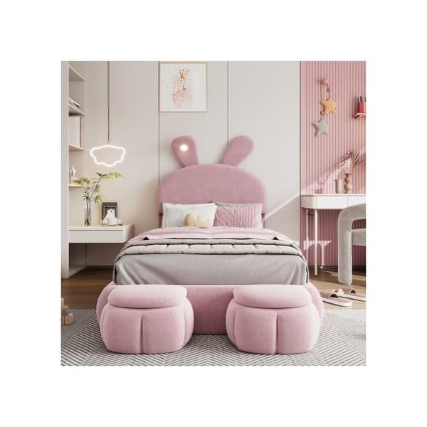 Futon, inbäddad, enkel, kaninöron, varm färgbanding med justerbar ljusstyrka, sammet, rosa, 90x200 cm