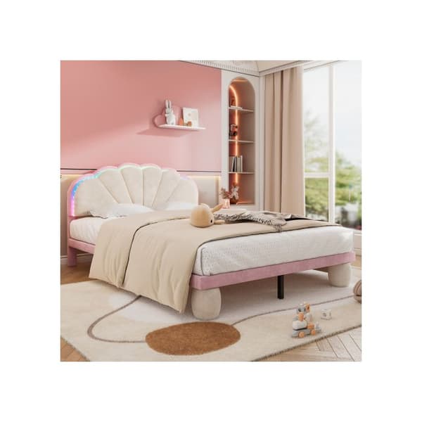 Säng med avtagbara flerfärgade ljusband, sammet, beige + rosa, 140x200 cm