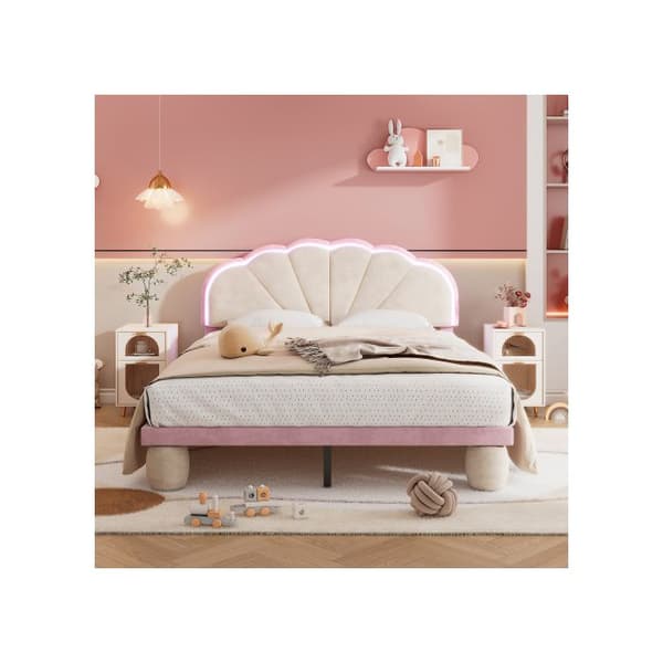 Säng med avtagbara flerfärgade ljusband, sammet, beige + rosa, 140x200 cm