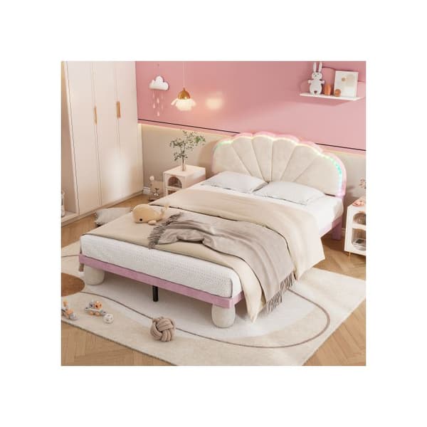 Säng med avtagbara flerfärgade ljusband, sammet, beige + rosa, 140x200 cm