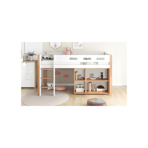 Översäng med förvaringsutrymme och mobil skåp, furu + MDF, naturlig + vit, 90x200 cm