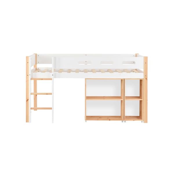 Översäng med förvaringsutrymme och mobil skåp, furu + MDF, naturlig + vit, 90x200 cm
