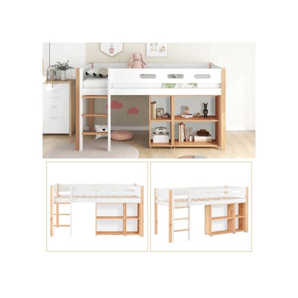 Översäng med förvaringsutrymme och mobil skåp, furu + MDF, naturlig + vit, 90x200 cm