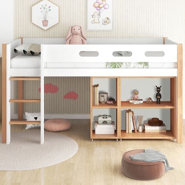 Översäng med förvaringsutrymme och mobil skåp, furu + MDF, naturlig + vit, 90x200 cm