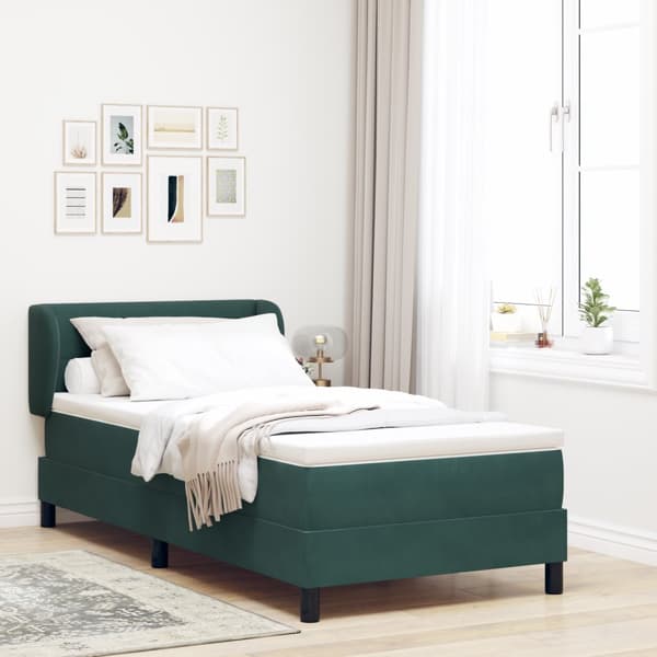 Resårsäng med madrass 90x190 cm mörkgrön sammet