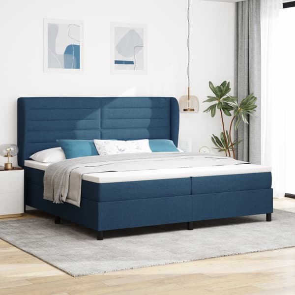 Resårsäng med madrass 200x200 cm blå tyg