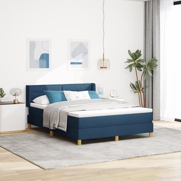 Boxspring-säng med blå madrass, 140x200 cm, tyg