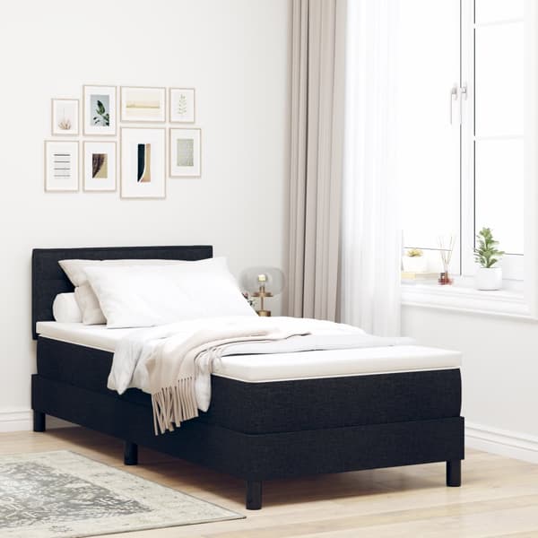 Sängbotten med madrass och LED svart 90x190 cm tyg