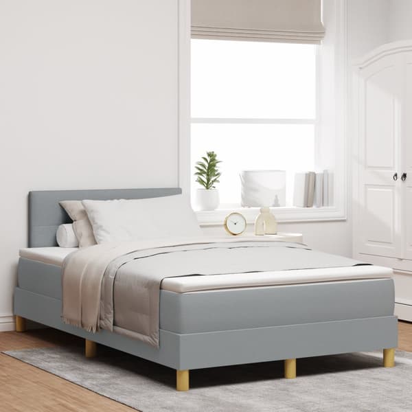Boxspring säng med madrass & LED Ljusgrå 120x190 cm Tyg