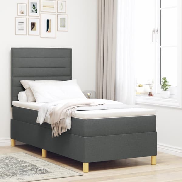 Box Spring Säng med Madrass & LED Mörkgrå 80x200 cm Tyg
