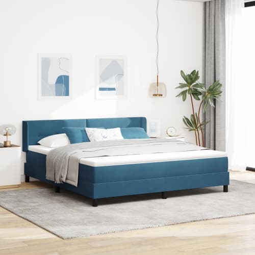 Resårsäng med madrass 180x200 cm mörkblå sammet
