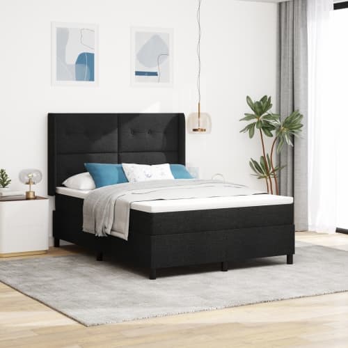 Fyrkantig Sängbotten med Madrass Svart 160x200 cm Tyg