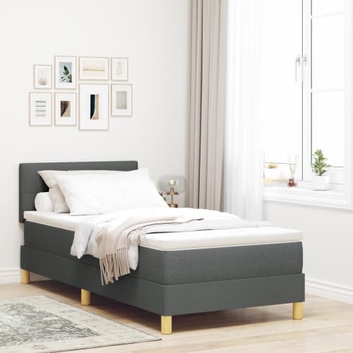 Boxfjädersäng med madrass & LED mörkgrå 80x200 cm Tyg