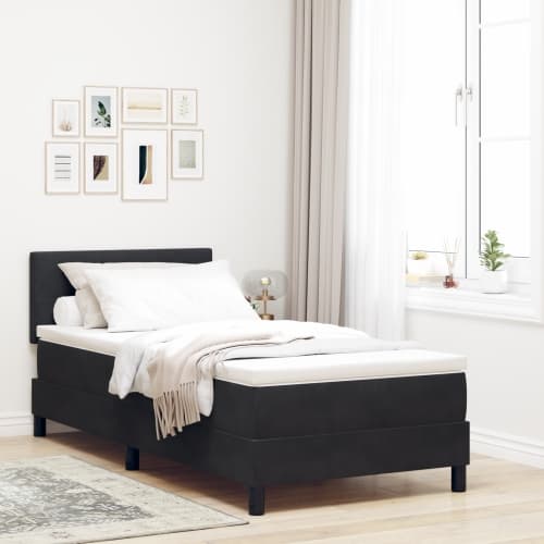 Boxspring Säng med Madrass & LED Svart 90x190 cm Sammet