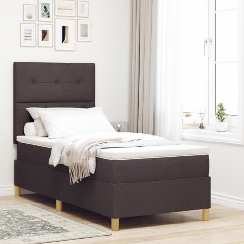 Box Spring Säng med Madrass och LED Mörkbrun 100x200 cm Tyg