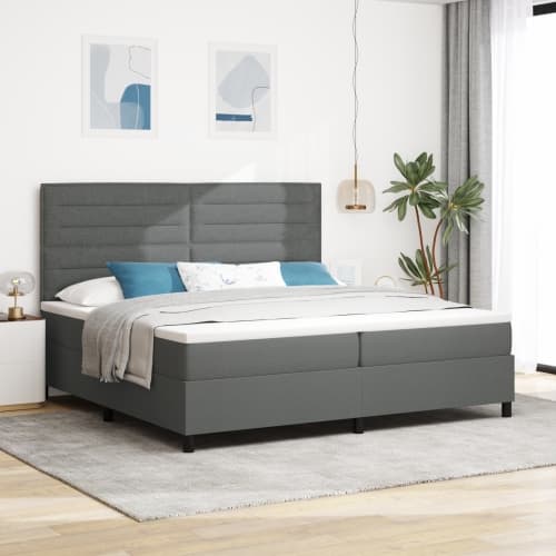 Boxspring-säng med madrass & LED Mörkgrå 200x200 cm Tyg