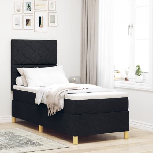 Box Spring Säng med Madrass & LED Svart 80x200 cm Tyg