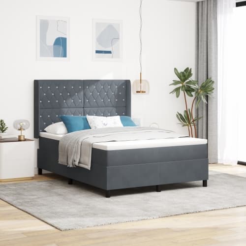 Boxsingäng med madrass & LED Mörkgrå 160x200 cm Sammet