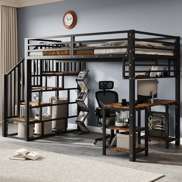 120x200 cm svart + mörkt loft, trappa med räcke, stadig ribbotten, strykjärn + spånskiva | CDON