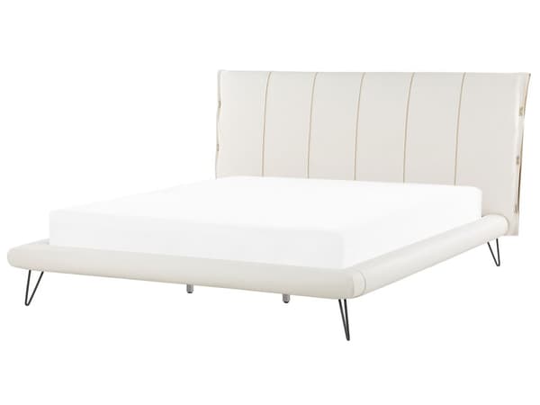 Makuuhuoneen setti kermanvalkoinen keinonahka verhoilu 180 x 200 cm sänky 2 yöpöytää 4 osaa moderni tyyli