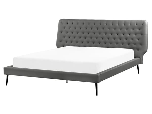Makuuhuoneen setti beige keinonahka verhoilu 160 x 200 cm 4 osaa sänky kaksi yöpöytää moderni tyyli