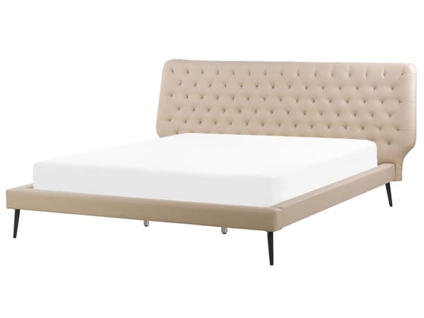 Makuuhuoneen setti beige keinonahka verhoilu 180 x 200 cm 4 osaa sänky kaksi yöpöytää moderni tyyli
