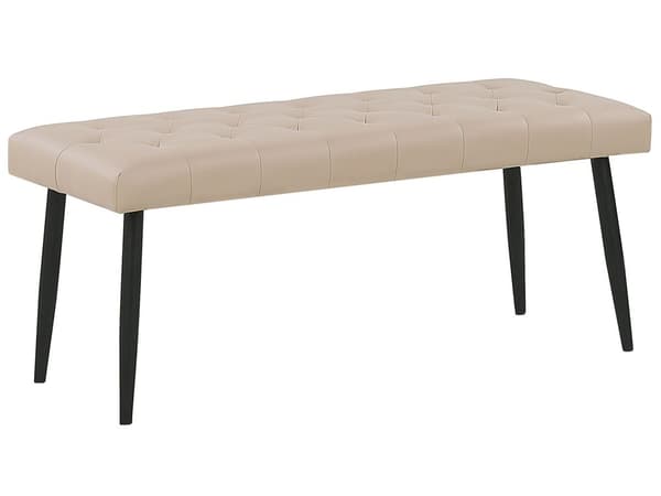 Makuuhuoneen setti beige keinonahka verhoilu 180 x 200 cm 4 osaa sänky kaksi yöpöytää moderni tyyli