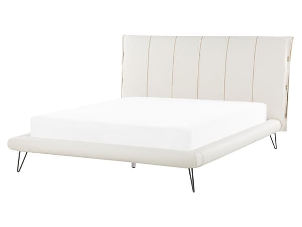 Seng i Beige Polstret Kunstlæder og Sort Metalben sæt 160 x 200 cm Dobbeltseng Sengeramme med Sengebord Opbevaring Soveværelse Sengebænk