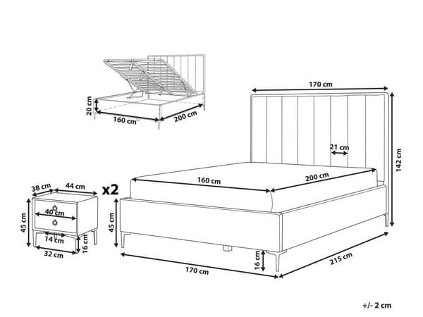 Sänky ja yöpöydät sininen sametti kangas 160 x 200 cm metallijalat nostettava säilytystila