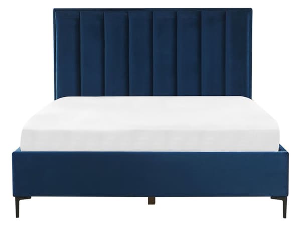 Sänky ja yöpöydät sininen sametti kangas 160 x 200 cm metallijalat nostettava säilytystila