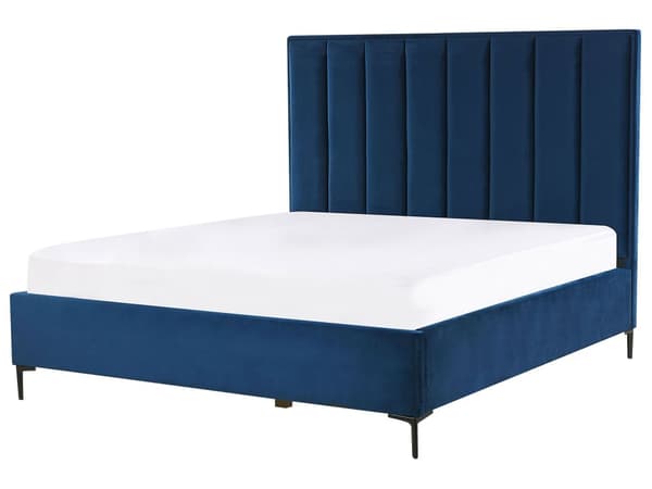 Sänky ja yöpöydät sininen sametti kangas 160 x 200 cm metallijalat nostettava säilytystila