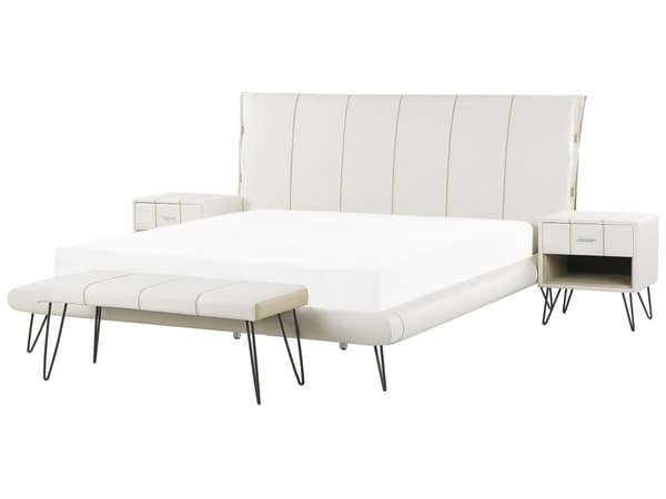 Soveromssett Hvit 180 x 200 cm Seng 2 Nattbord Sengebenk Moderne sengegavl