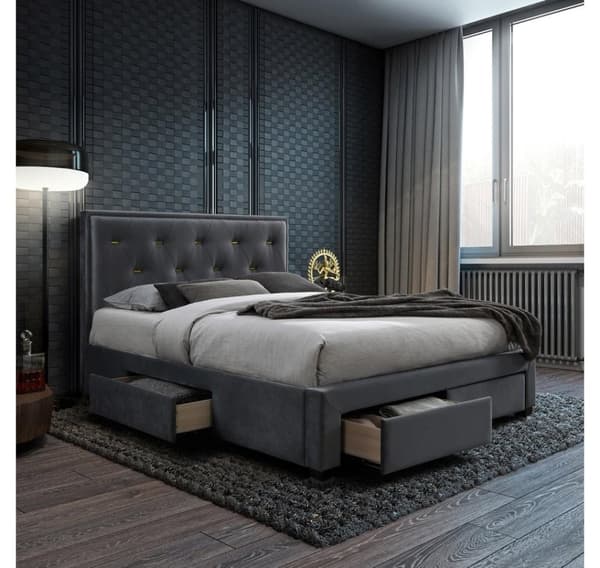 Sänky GLOSSY 160x200cm, patjalla HARMONY TOP, harmaa
