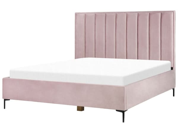 Soveromssett Rosa Fløyel 180 x 200 cm Seng med oppbevaring 2 nattbord med skuffer