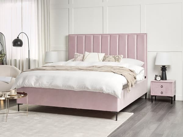 Soveromssett Rosa Fløyel 180 x 200 cm Seng med oppbevaring 2 nattbord med skuffer
