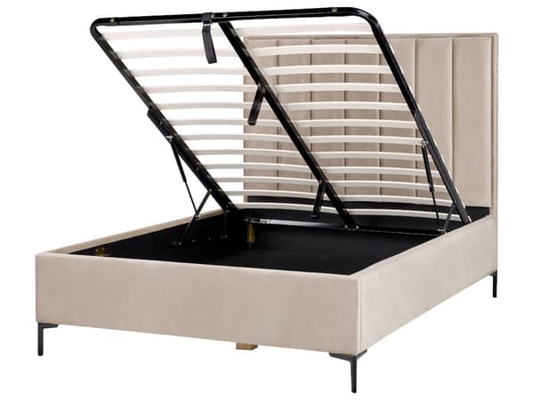 Soveromssett Taupe Fløyel 140 x 200 cm Seng med oppbevaring 2 nattbord med skuffer