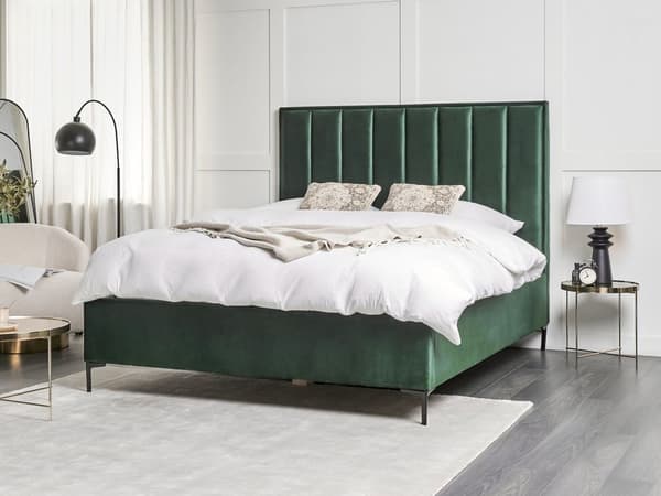 Seng Mørkegrøn Velour 160 x 200 cm Moderne To Mands Seng med Opbevaring Blød Sengegavl Dobbeltseng med Natborde Sengeramme Retro Design