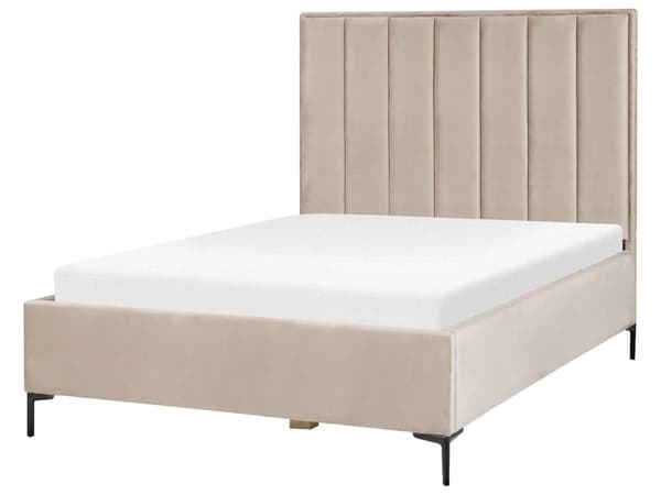 Seng Taupe Velour 140 x 200 cm Moderne Trekvart Seng med Opbevaring Blød Sengegavl Halvandenmands 3 kvart Seng med Natborde Design Soveværelse