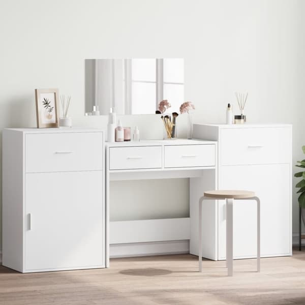 vidaXL Sminkbord 4 delar vit konstruerat trä