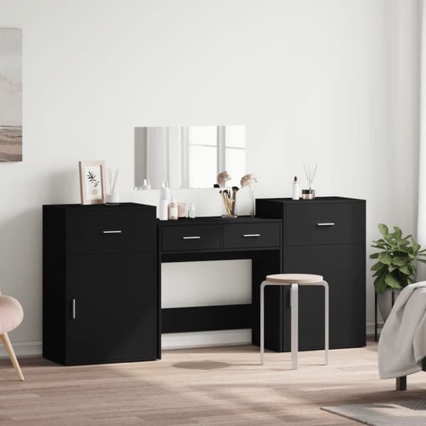 vidaXL Sminkbord 4 delar svart konstruerat trä