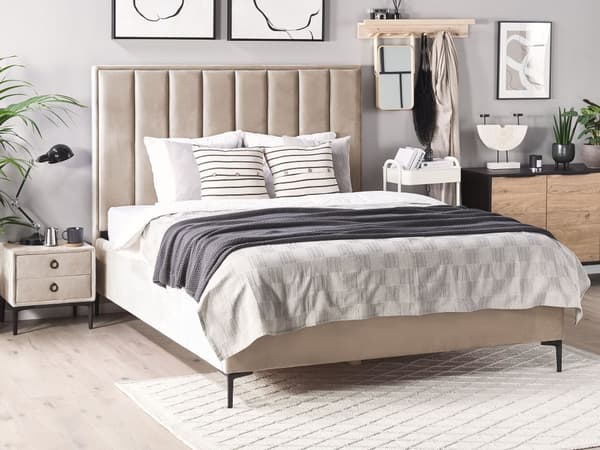 Soveromssett Taupe Fløyel 180 x 200 cm Seng med oppbevaring 2 nattbord med skuffer