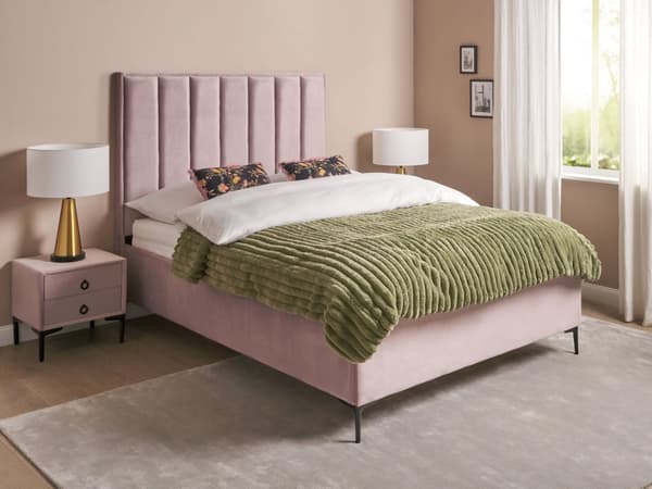 Soveværelsessæt Lyserød Velour 140 x 200 cm Seng med opbevaring 2 natborde med skuffer