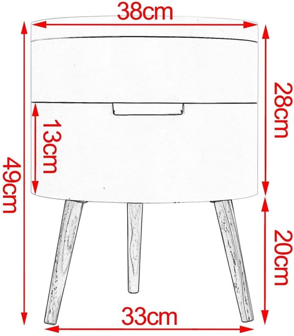 Rootz Scandinavian Round Sängbord - Nattduksbord - Förvaringsbord - Gott om förvaring - Chic Design - Hållbar konstruktion - 38cm x 49cm x 38cm