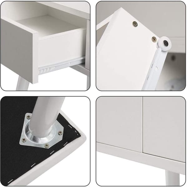 Rootz kosmetisk sminkebordssæt med skammel - Vanity Desk - Makeup Station - Rigelig opbevaring, alsidigt design, indbygget stort spejl - MDF og glas -