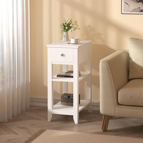 Rootz White Natbord - Sengebord - Opbevaringsskab - Ridsefast, let at rengøre, pladsbesparende - 45cm x 66cm x 28cm