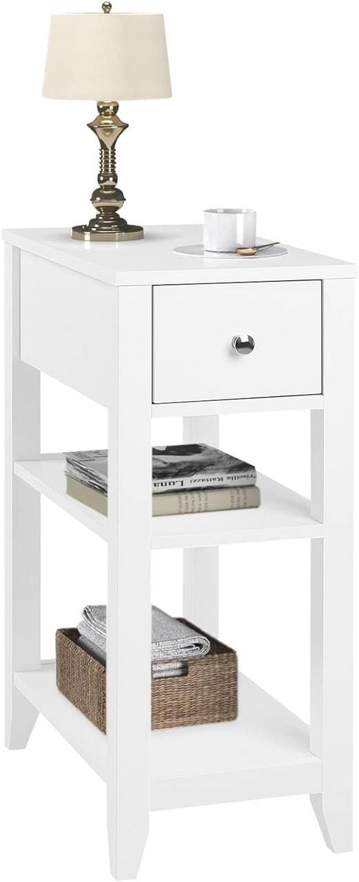 Rootz White Natbord - Sengebord - Opbevaringsskab - Ridsefast, let at rengøre, pladsbesparende - 45cm x 66cm x 28cm