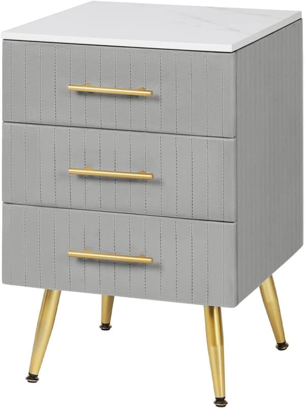 Rootz Elegant Grey Velvet -yöpöytä - Yöpöytä marmorilla - Säilytyslaatikot - Runsaasti tilaa, kestävä, helppo puhdistaa - 41 cm x 60 cm x 40,5 cm