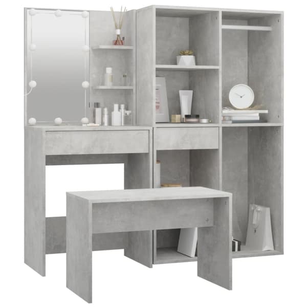 The Living Store Sminkbord LED betonggrå konstruerat trä -  Möbelset för sovrum