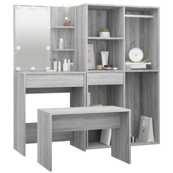 The Living Store Sminkbord LED grå sonoma konstruerat trä -  Möbelset för sovrum