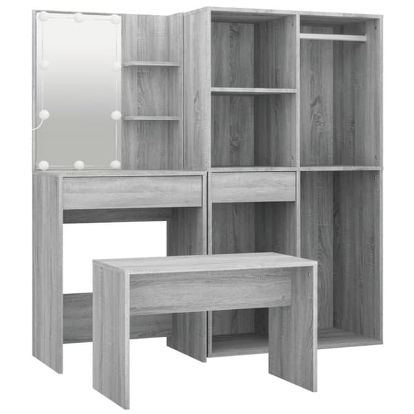 The Living Store Sminkbord LED grå sonoma konstruerat trä -  Möbelset för sovrum